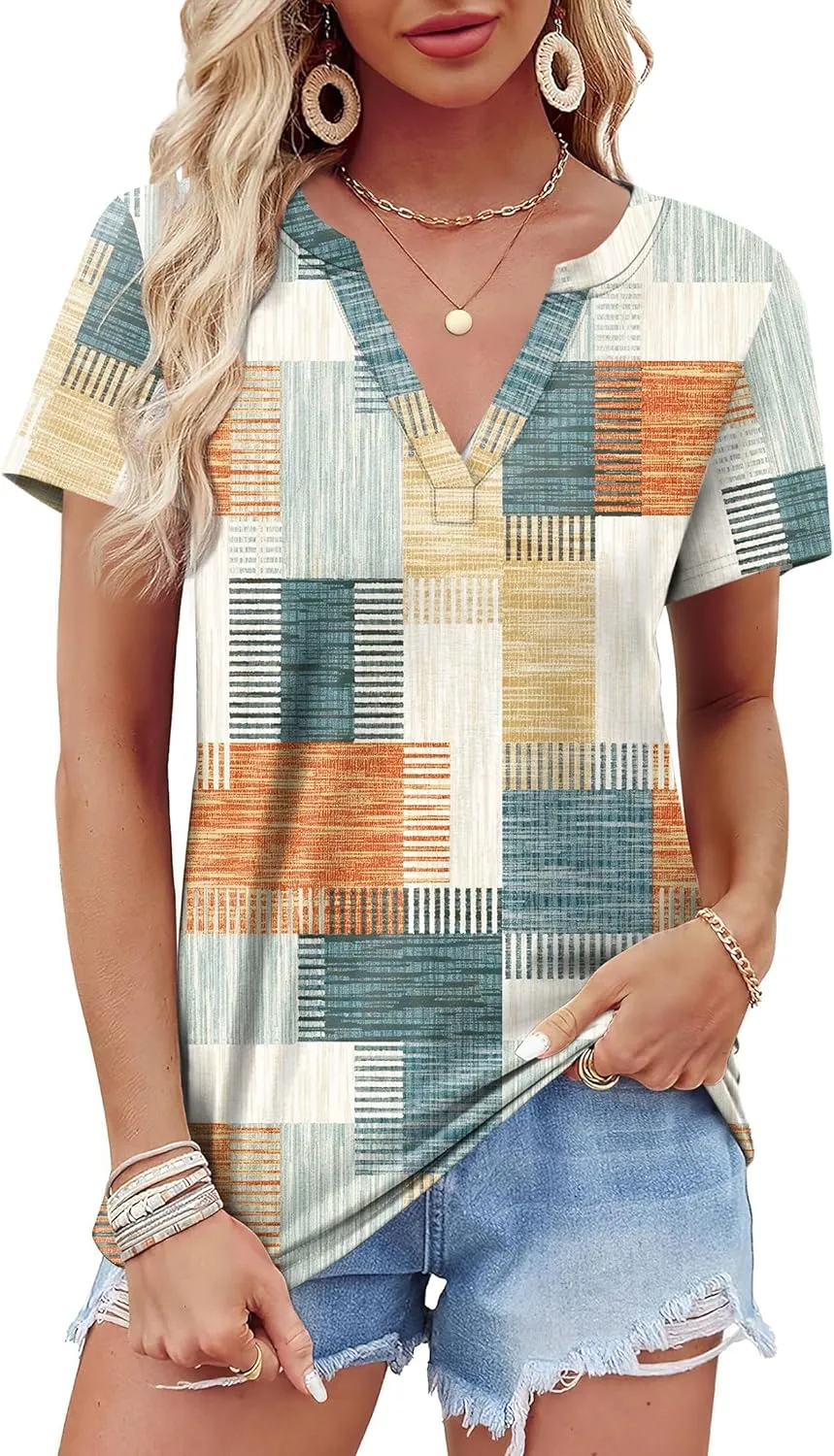 WEESO Womens Tops Summer Short Sleeve V Neck Blouses Business Casual Loose Fit Tshirts Trendy Fashion Outfits