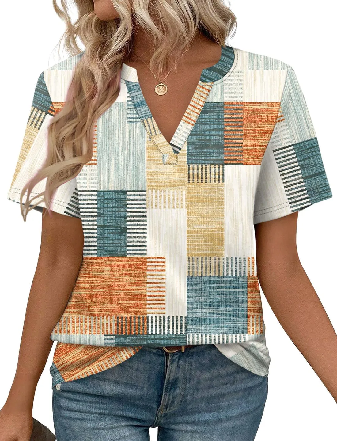 WEESO Womens Tops Summer Short Sleeve V Neck Blouses Business Casual Loose Fit Tshirts Trendy Fashion Outfits